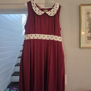 Lindy Bop Burgundy Dress with Polka Dot Collar